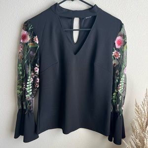 Boohoo Floral Sleeve Blouse